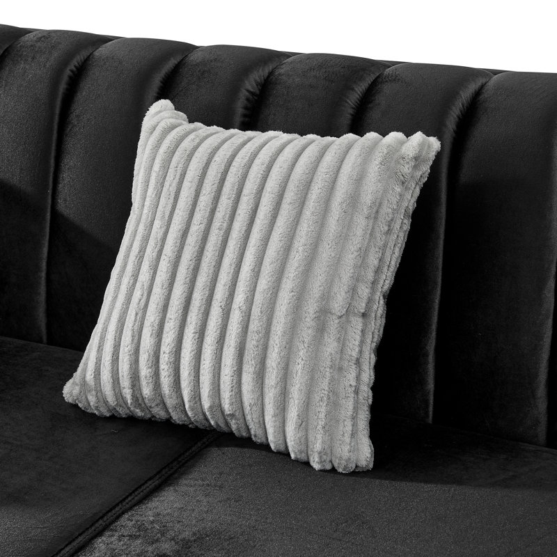 69 pouces de style victorien moderne en velours de luxe de style Mid-Century avec acier inoxydable doré et 3 coussins exquis pour l'espace de vie principal 2 - garniture de siège, texture brodée