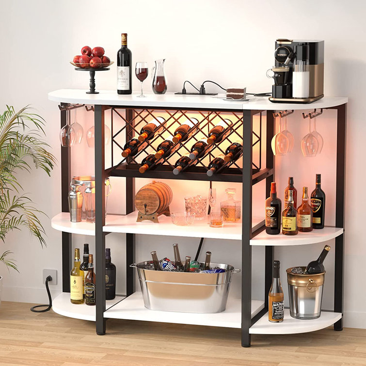 17 Stories Helyne Wine Bar Cabinet with LED Lights, 4-Tier Coffee