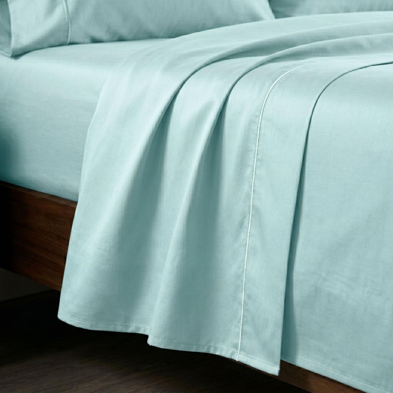 Draps de coton standard à densité de tissage 300 fils, Très grand lit, Bleu clair