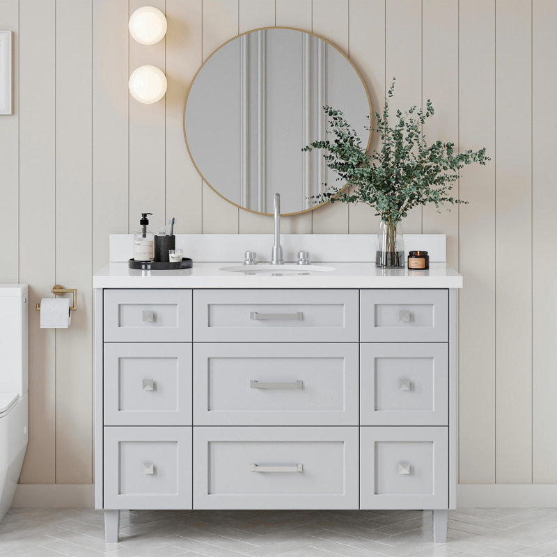 ARIEL Monroe 54 Single Sink Bathroom Vanity with Carrara Quartz Top, Pure White Quartz, 49", Gray