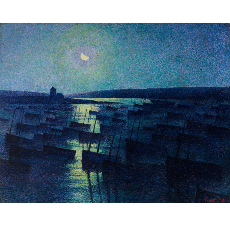 "Camaret, clair de lune et bateaux de pêche" par Maximilien Luce - Art mural sur toile tendue avec châssis, H 40 po x l 28 po