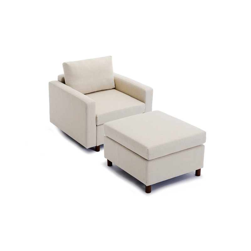 Canapé modulaire à siège simple avec 1 repose-pieds, Lin beige