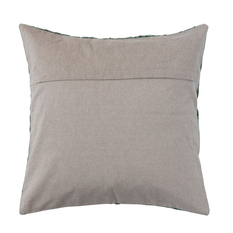 Forest Green Cotton Velvet Throw Pillow with Hamsa Hand Embroidery