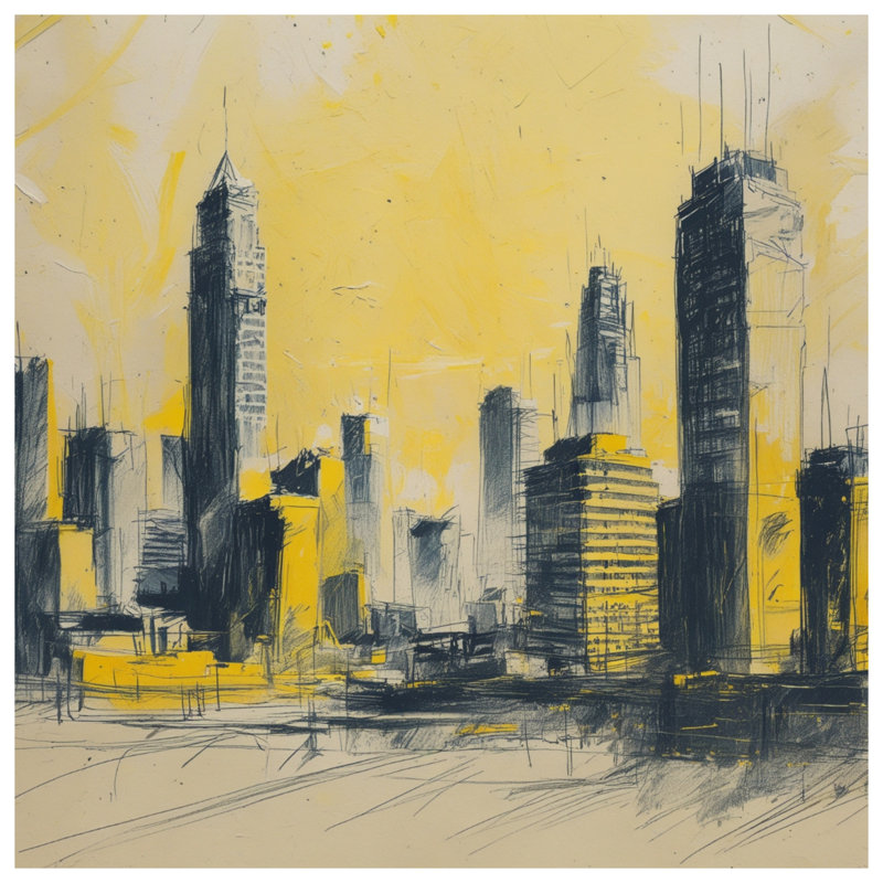 Tapisserie murale jaune - paysage urbain, 104 po H x 88 po avec 4 œillets
