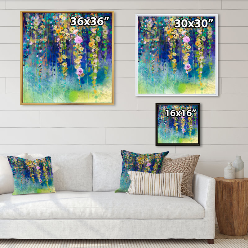 Arbre de glycine vert printanier - décoration murale traditionnelle sur toile, H 16 po x l 16 po x P 1 po