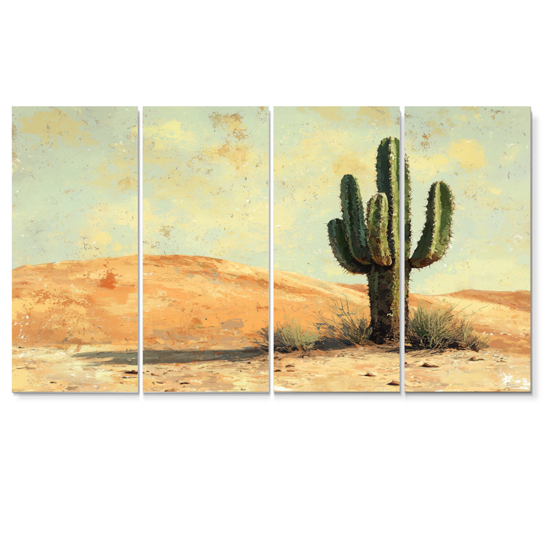 Minimalisme cactus par les dunes I - Art mural floral cactus - Art mural traditionnel sur toile, H 32 po x l 64 po, 4