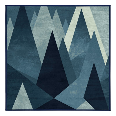 Machine Washable Panameno Minimalist Geometric Rug in Gray – Navy Binding