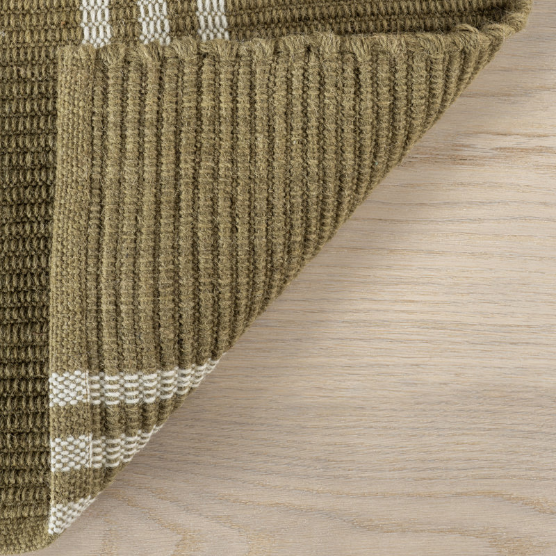 Handmade Olive Green Striped Wool Runner Rug 2'8" x 8'