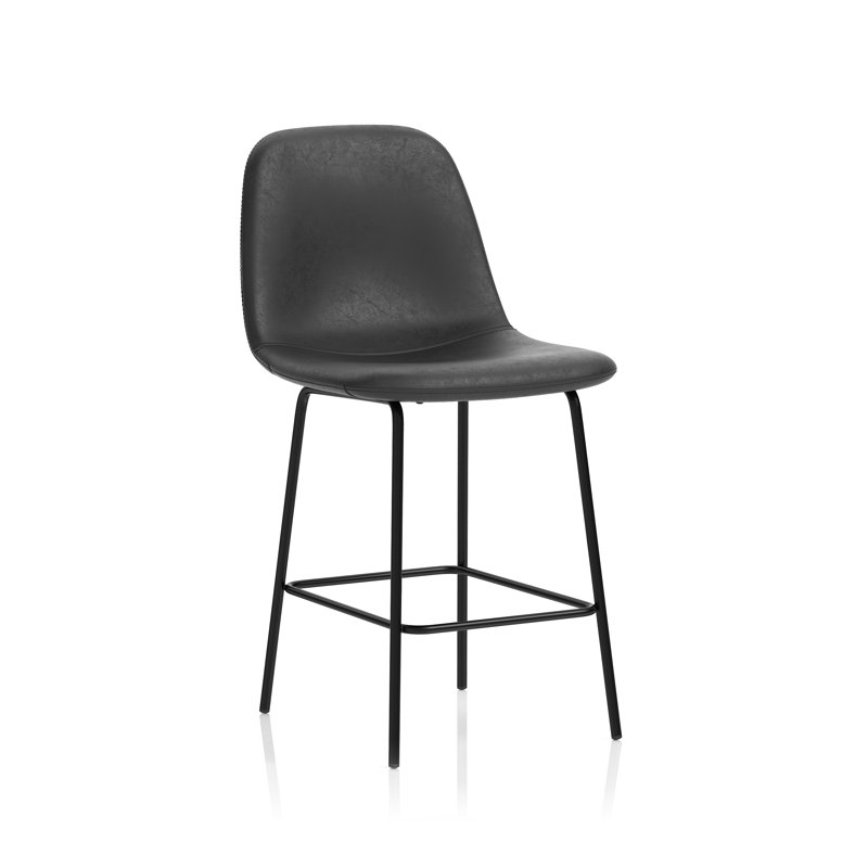 Upholstered Counter Stool with Metal Frame, Black