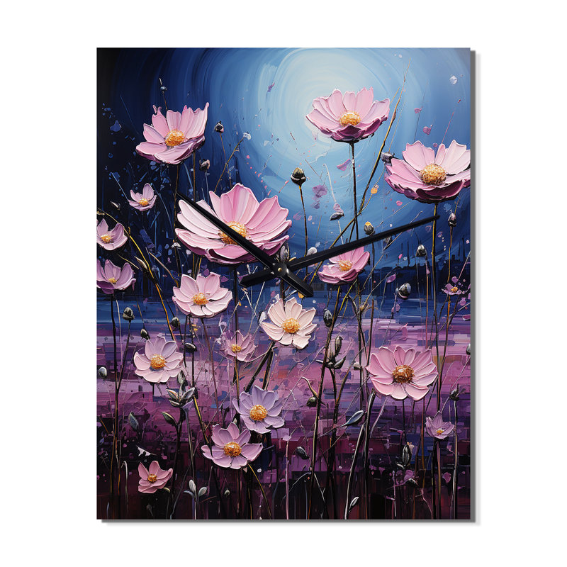 Horloge murale Zinnias Violet Serenade III - Floral, Médium
