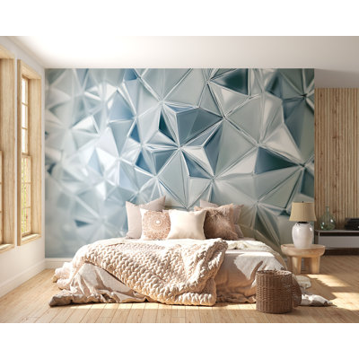 Geometric Glass Triangle Wallpaper – 3D Ice Crystal Pattern Wall Mural – Modern Reflective Prism Design Wallpaper For Bathroom Or Living Room Decor
