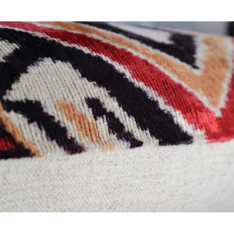 Velvet Lumbar Pillow Cover & Insert, Red/Orange/Beige Geometric 1