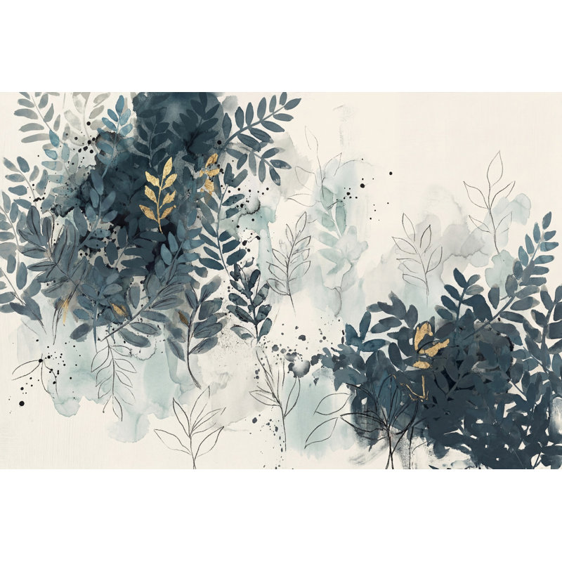 Papier peint botanique, feuilles d'aquarelle, panneau mural feuillage bleu marine, 100 po x 96 po, Peler et coller