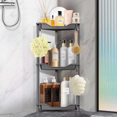 Corner Shower Caddy: 3 Tier Corner Shelf Organizer, Floor Standing Shower Caddy for Bathroom, Rest Room, Gray