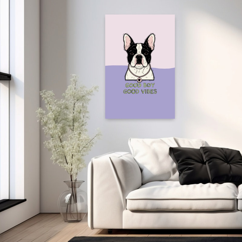 Good Boy Vibes: French Bulldog Print Contemporary Wall Art Print, 91.44cm H x 60.96cm W
