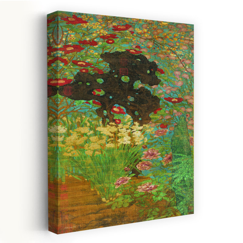 Jardin antique, art abstrait de fleurs printanières, H 48 po x l 32 po