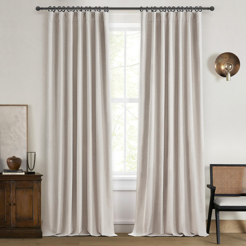 White Linen Blend Blackout Panel Curtains for Windows and Doors