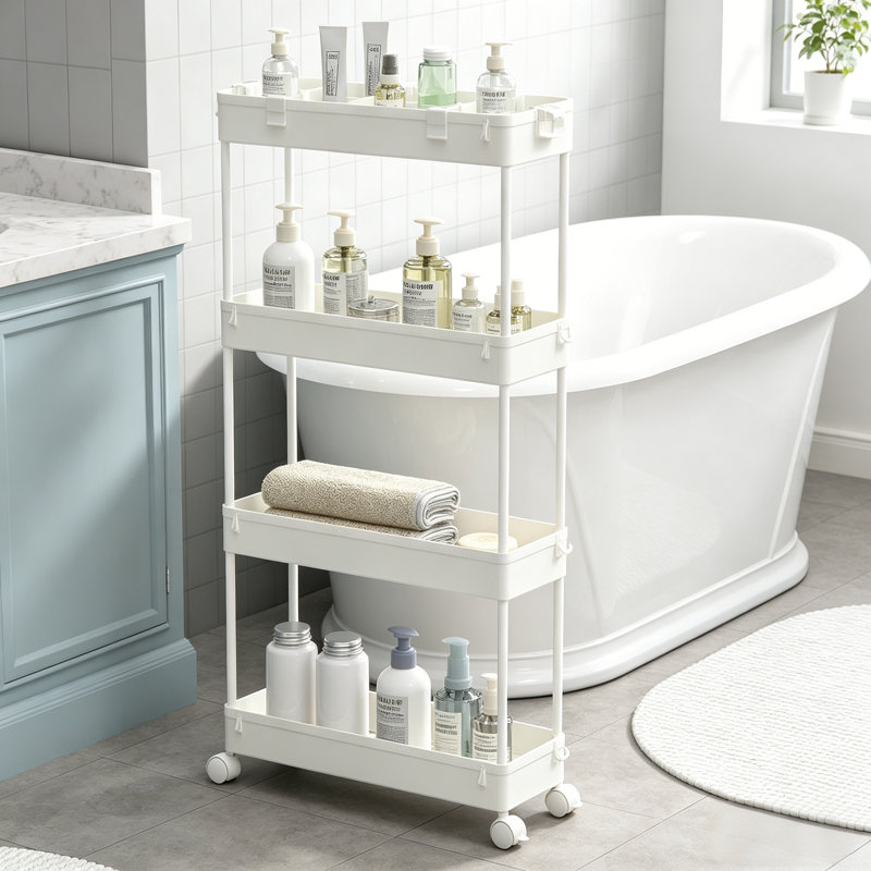 Meuble de rangement mobile à 4 niveaux avec roulettes Slim