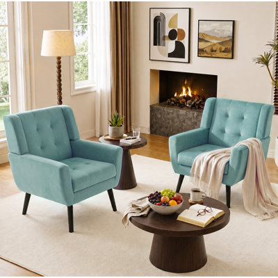 Tufted Upholstered Wide Back Armchair（Set of 2）
