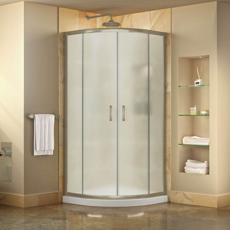 Prime 38" x 74.75" Round Sliding Shower Enclosure with SlimLine Base, White