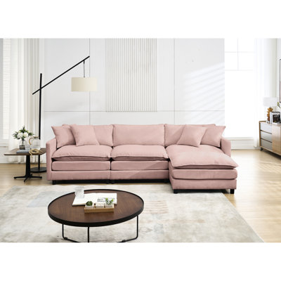 Canapé d'angle modulaire rose de 274 cm (108 po), accoudoirs carrés, 6 places, esthétique luxueuse pour les pièces à vivre principales avec revêtement en chenille, coussins moelleux, style pour l'espace principal