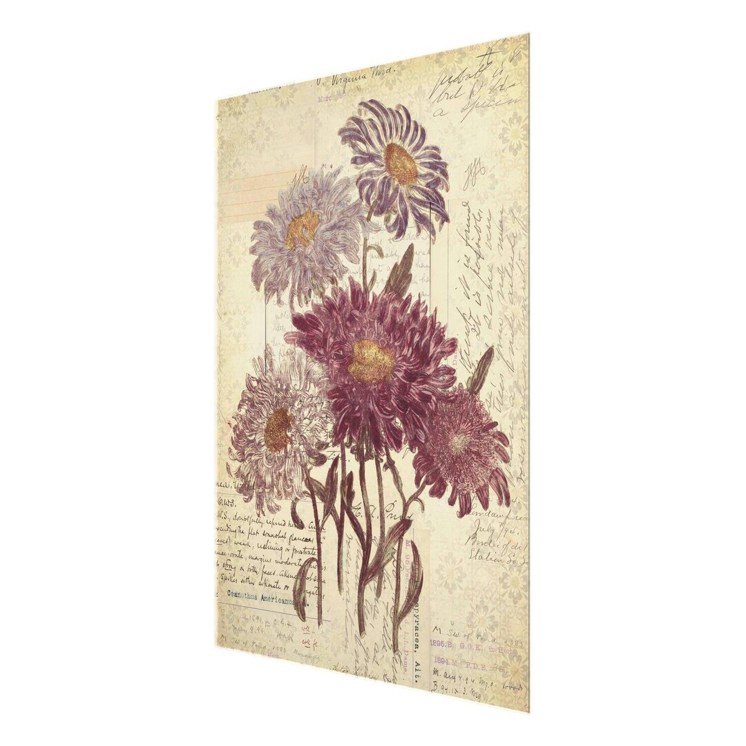 Glasbild Vintage-Blumen mit Handschrift