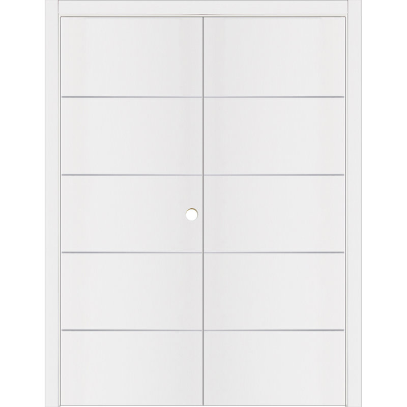Glam G-Pro 010 - Porte intérieure double en stratifié blanc doux pré-suspendu 56 po x 84 po, 56 po x 84 po