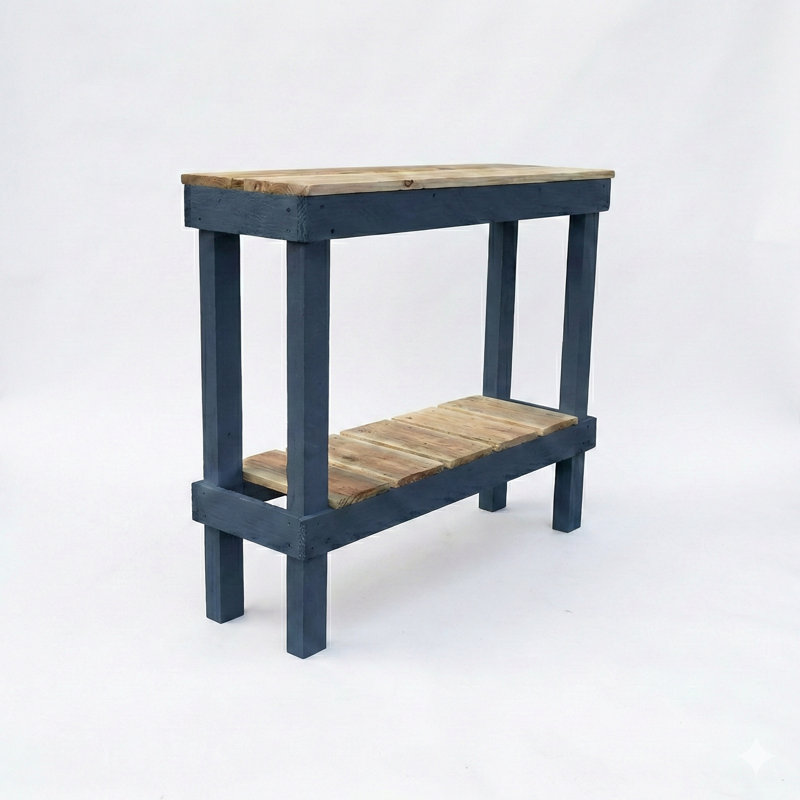 Topher 35'' Solid Wood Console Table, Brown/Sapphire Blue