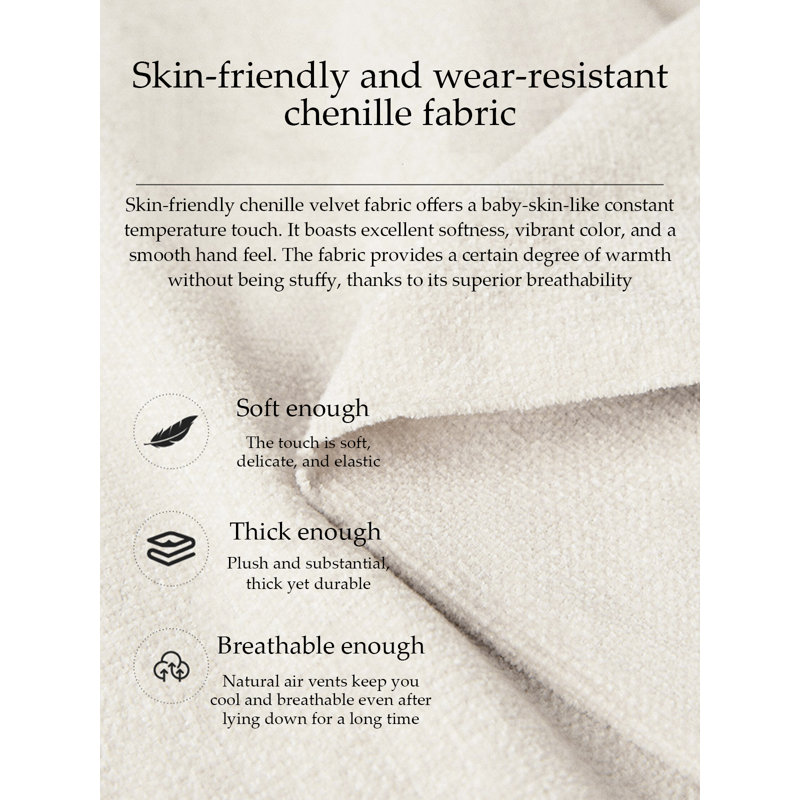 Canapé réglable en chenille de style crème avec structure en acier au carbone, H 35,4 po x l 86,6 po x P 33,9 po