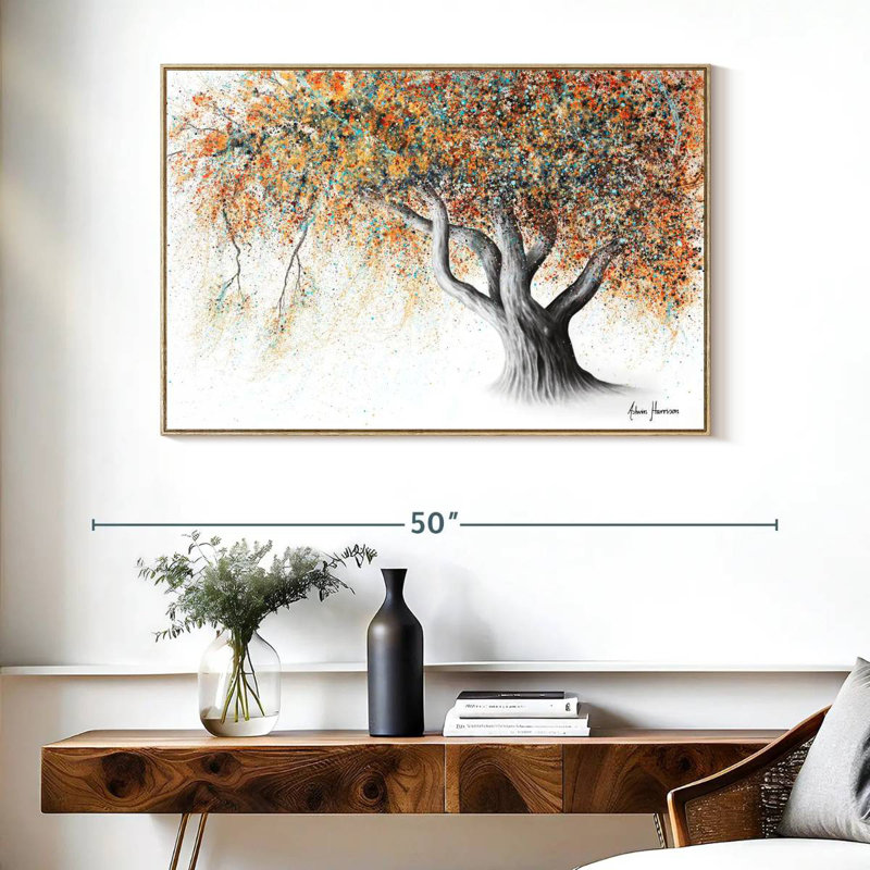 Arbre d'automne rouillé, Cadre flottant en bois naturel, 40 po x 27 po