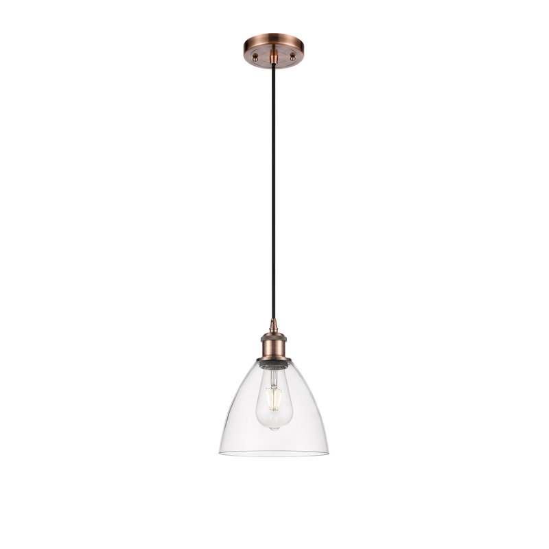 Luminaire suspendu en forme de dôme à 1 lumière Angelia, H 11,25 po x l 7,5 po x P 7,5 po, Transparent, Cuivre antique