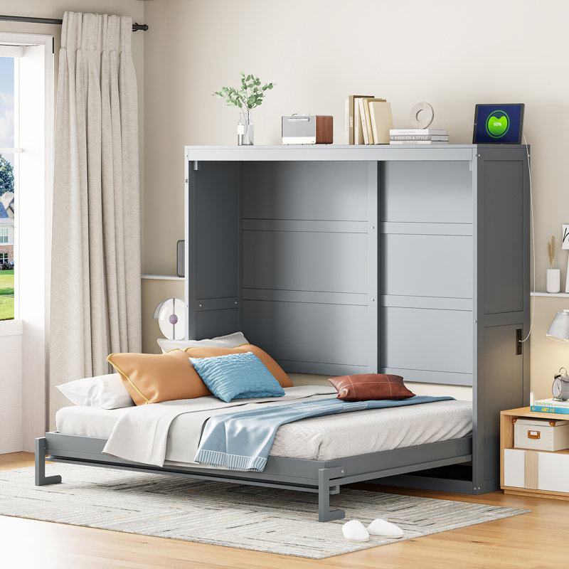 Lit escamotable double pleine grandeur, gris, Gris, Lit double