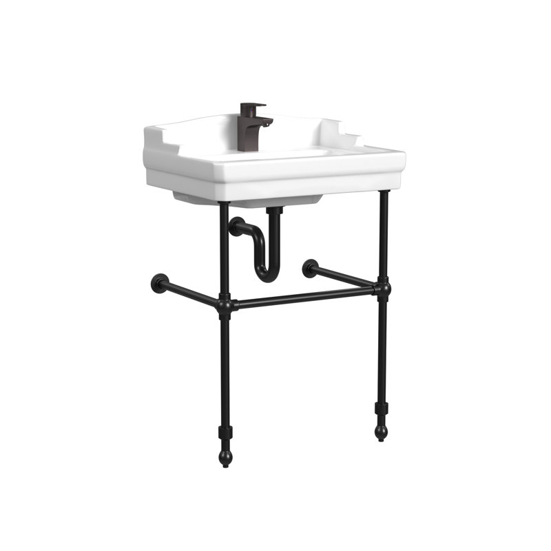 Cheviot Products Essex 24" Console Bathroom Sink with Overflow & Metal Base, Matte Black, 4" Centerset
