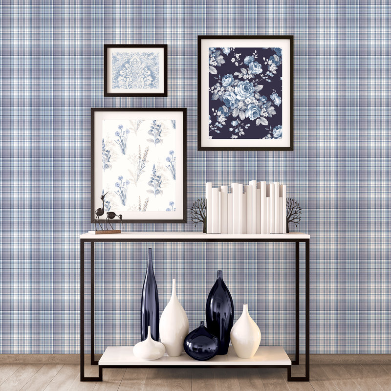 Hornsby Check Plaid Design 10.05m x 53cm Wallpaper Roll, Blue/Navy/White