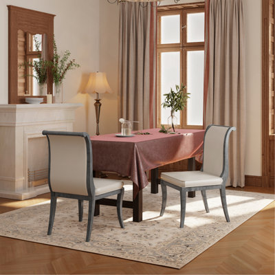 Finish Upholstered Dining Chairs Set Of 2 - Traditional Elegant Fabric Side Chairs With Curved Lines, Solid Hardwood Frame by Lark Manor