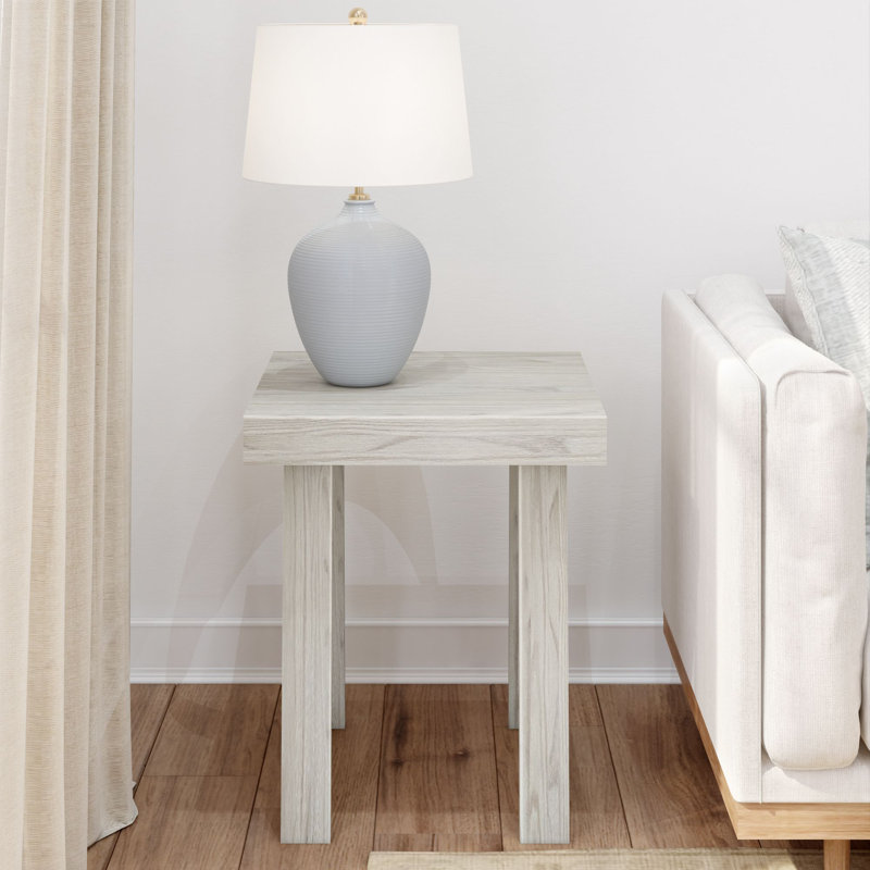 Hendrik Solid Wood End Table, White Sand Wirebrush