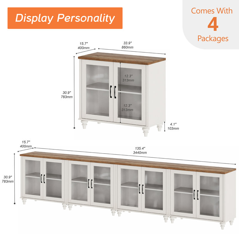 Buffet Corretta 135,4 po, Blanc / Brun