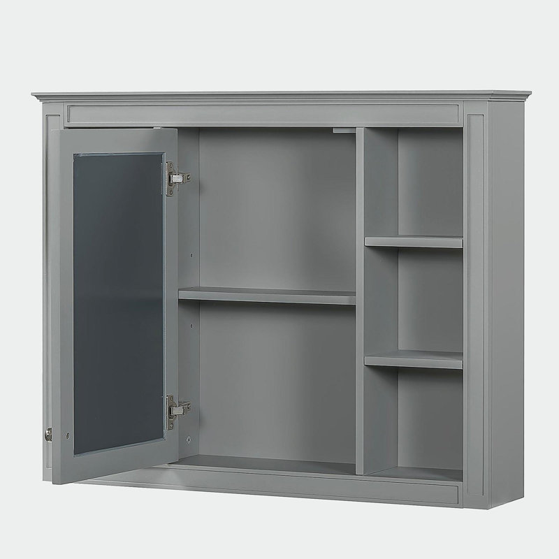 Armoire à pharmacie, armoire de rangement murale pour salle de bain, armoire murale moderne avec miroir, armoire à miroir avec 6 tablettes ouvertes, meuble-lavabo non inclus