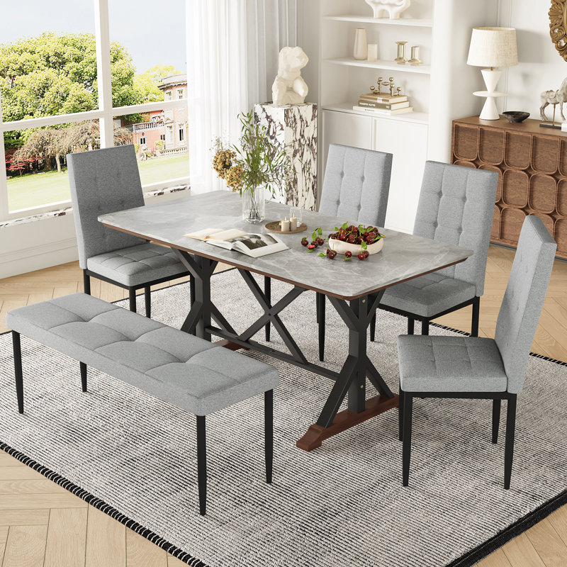 Ensemble de table de salle à manger ergonomique moderne en pierre frittée pour réunions de famille