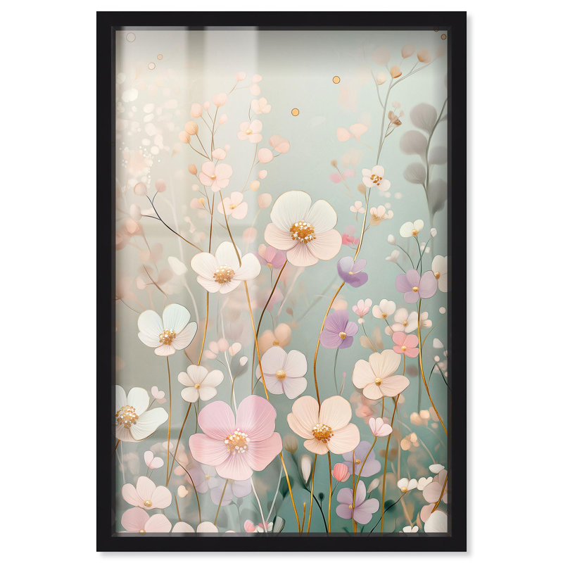 Décoration murale «Tiny Blooms I Shadowbox» par Art Remedy, Noir, H 16 po x l 11 po