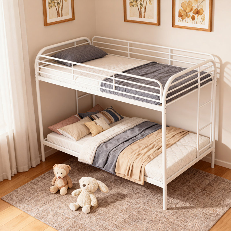 Lit superposé en métal simple au-dessus de simple, lits superposés robustes avec 2 échelles et garde-corps pleine longueur, aucun sommier requis, assemblage facile