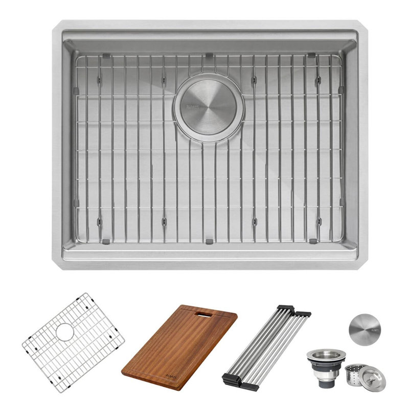 Ruvati Workstation Rounded Corners Undermount Ledge Kitchen Sink with Accessories, 10" H x 19" W x 27" L