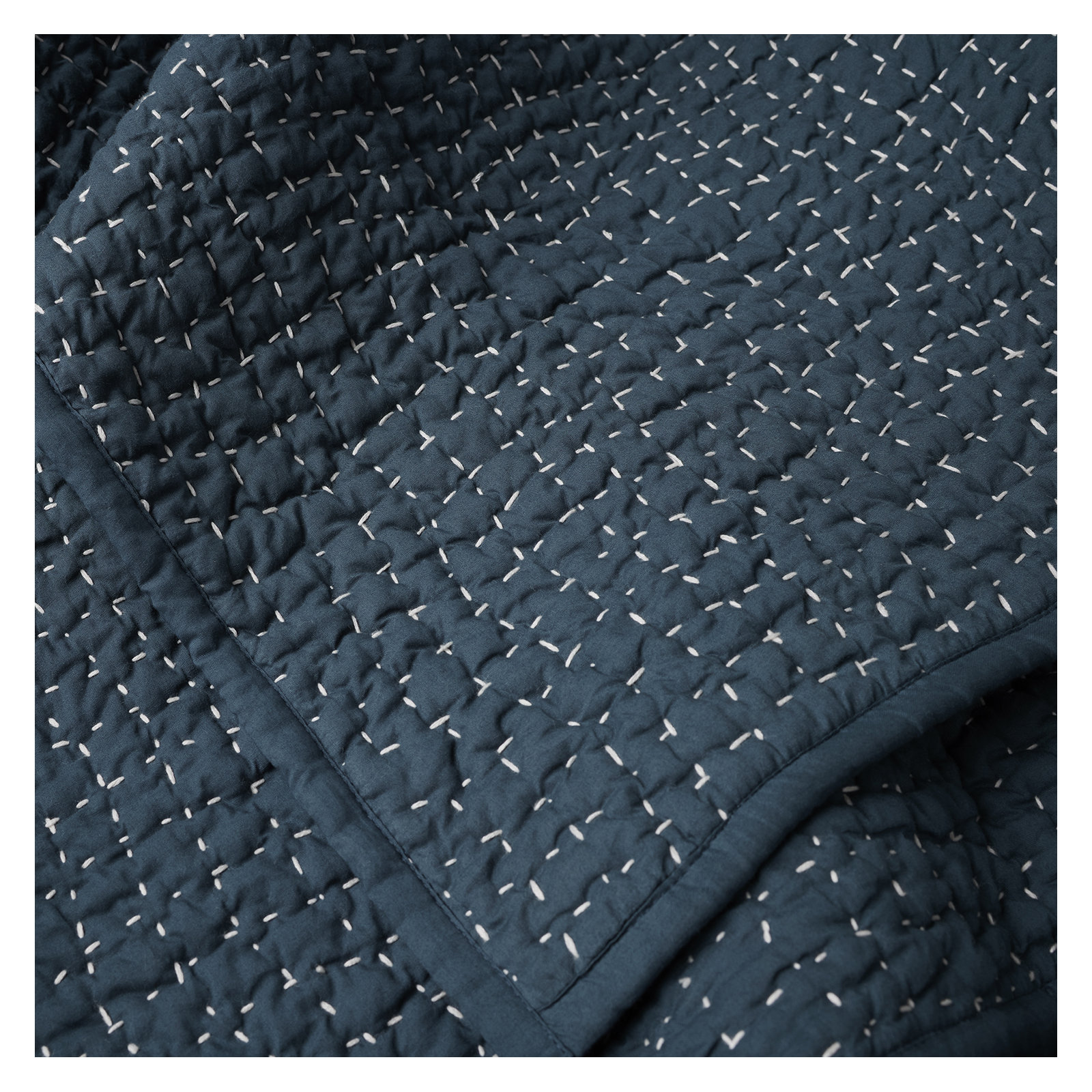Pebbled Organic Percale Quilt, Twin Quilt, Midnight Indigo