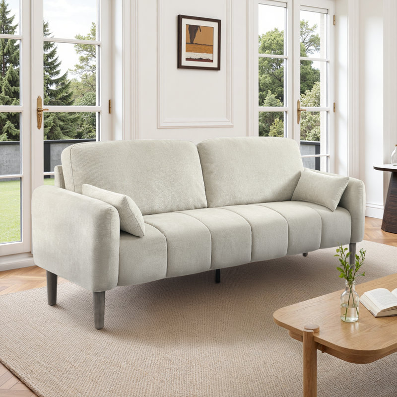 69" Mid-Century Modern Channel Tufted Loveseat, Beige