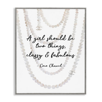 Classy and Fabulous Fashion Quote with Pearls Grey Farmhouse Oversized Rustic Framed Giclee Texturized Art by Amanda Greenwood