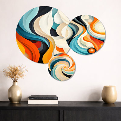 «Cosmic Dance of colours - Orange Abstract», reproduction d'art murale en métal 3 pièces