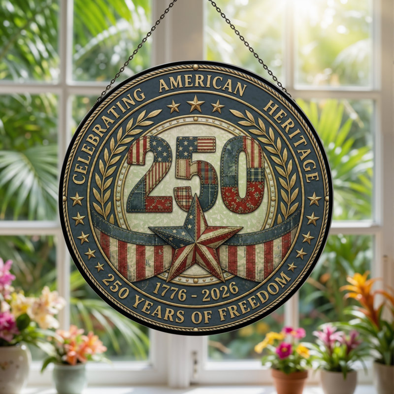 Panneau de fenêtre en verre pour décoration intérieure ， 12 "American Flag USA 250th Anniversary, H 12 po