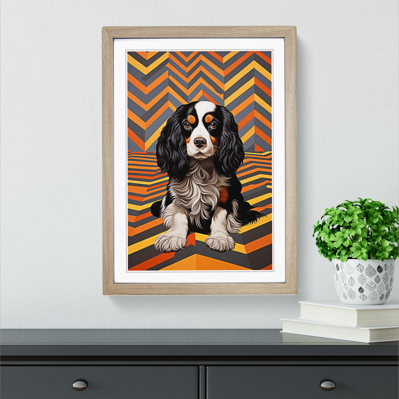 Cavalier King Charles Spaniel Op - Single Picture Frame Print on Wood, Oak Framed, 46cm H x 34cm W x 2cm D