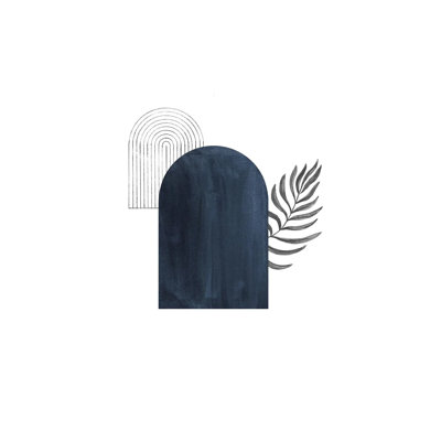 Navy Arch And Palm Leaf by Whales Way - Wrapped Canvas Gallery-Wrapped Canvas Giclée
