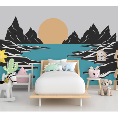 River Rocks Sun, graphique mural, pelez et collez, papier peint nature, chambre de bébé autocollante murale de chambre de bébé 627DLU